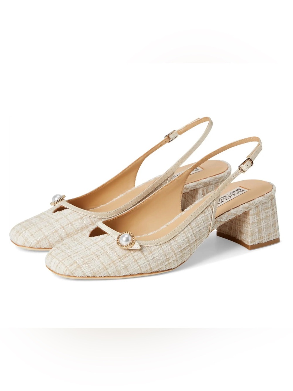 Badgley Mischka Veera Tweed Slingback Pump In Cream Women's US 11